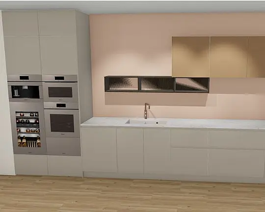 Luxus Zeile zur freien Geräteauswahl mit Natursteinarbeitsplatte aus Taj Mahal - 213 CLASSIC-FS in 023 ombre naturelle claire