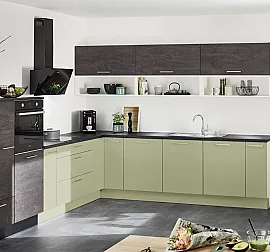 Moderne L-Küche in Farbkombination