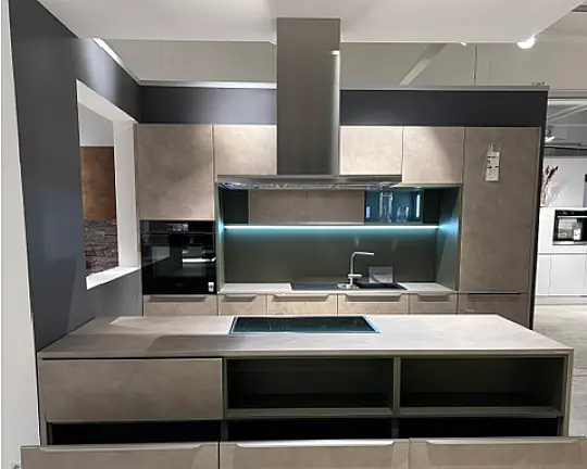 Elegante Insel Küche mit modernem Design - Lucca L23 Zement Achatgrau