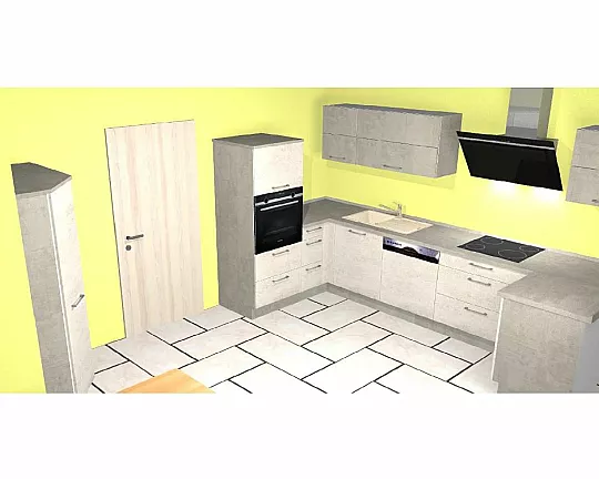 moderne U-Form Küche mit Block - Celine Concrete white