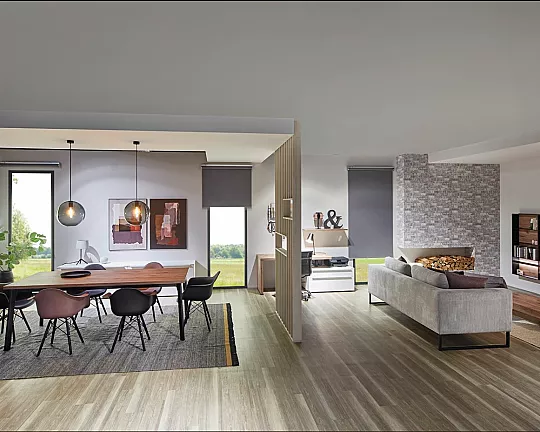 Exklusive Wohnzimmer-Einrichtung mit Regal-Anbauwand + Couchtisch + Sideboard + Esstisch + Schreibtisch - Easytouch
