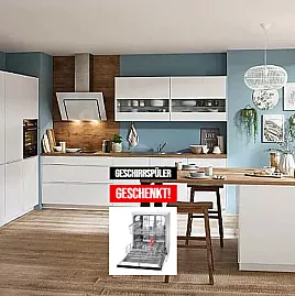Einbauküche als Eckvariante mit Tischkombination inklusive Siemens und Silverline Elektrogeräten