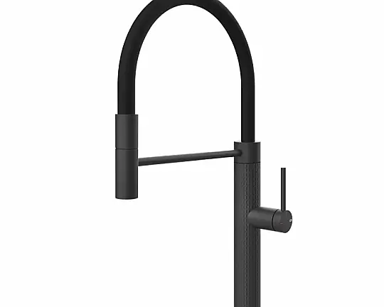 Gessi 316 Semi-Pro Einhebelmischer mit Schwenkarm und Auszugsbrause mit 1 Funktion, Oberfläche MECCANICA, schwarz matt - 60012299 - Gessi 316 MECCANICA, schwarz matt, 60012299