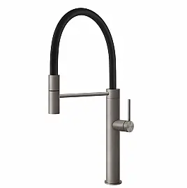 Gessi 316 Semi-Pro Einhebelmischer mit Schwenkarm und Auszugsbrause mit 1 Funktion, edelstahl matt gebürstet - 60010239