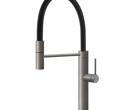 Gessi 316 Semi-Pro Einhebelmischer mit Schwenkarm und Auszugsbrause mit 1 Funktion, edelstahl matt gebürstet - 60010239 - GESSI 316, Edelstahl matt gebürstet, 60010239
