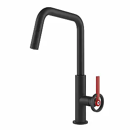 Gessi OFFICINE V Einhebelmischer mit Schwenkarm und Auszugsbrause mit 1 Strahlfunktion, schwarz matt - 60203299