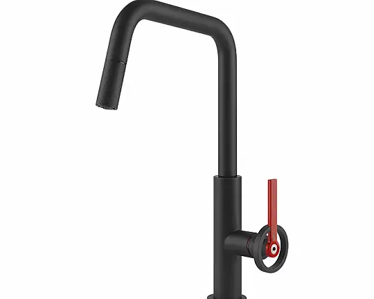 Gessi OFFICINE V Einhebelmischer mit Schwenkarm und Auszugsbrause mit 1 Strahlfunktion, schwarz matt - 60203299 - Gessi OFFICINE schwarz matt, 60203299