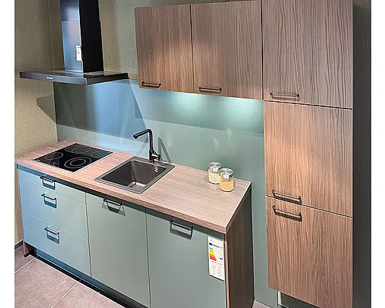 Küchenleiste mit Schrank u. Tisch - Cindy Black green seidenmatt