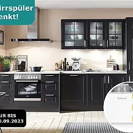 Landhaus Küche mit Fronten in Schwarz matt - befristete Aktion: Junker Geschirrspüler geschenkt!*