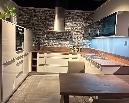 Moderne Einbauküche in Platingrau Hochglanz - Lux