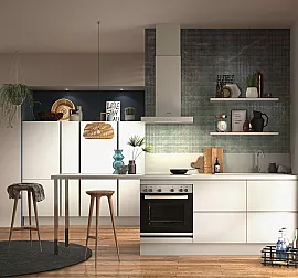 Musterküche: Häcker Design Küchenzeile weiß (Werbeblock)