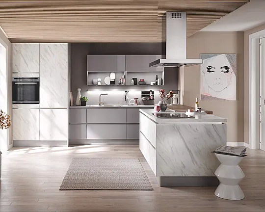 Häcker Classic - Design Inselküche marmor (Werbeblock)