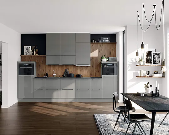 Häcker Classic - Moderne Küchenzeile grau Hochglanz (Werbeblock)