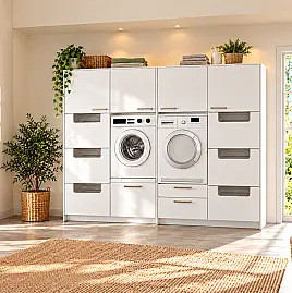 Hauswirtschaftsraum Weiss 247 cm breit / Abstellraum, Keller, HWR, Waschküche