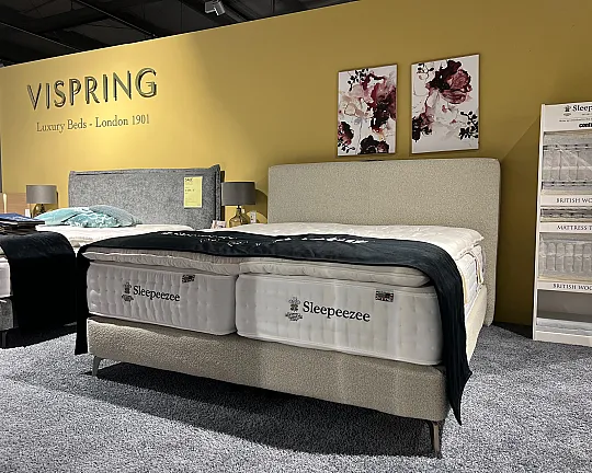 Premium Liegekomfort Contur Liegefläche ca. 180 x 200 cm Matratzen British Wool 2800 Medium/Firm inkl. Topper - 4600 Contur Boxspringbett Boucle Stoff