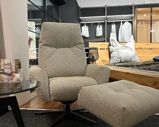 Sessel mit Hocker inkl. Relaxfunktion Stoff Rustic Firn beige Sternfuß Metall Anthrazit bequem gepolstert - Terni