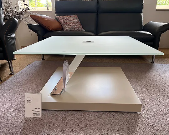Couchtisch Glas Chrom Metallteile Hochglanz verchromt, rollbar, 80 x 80 cm, höhenverstellbar - K491