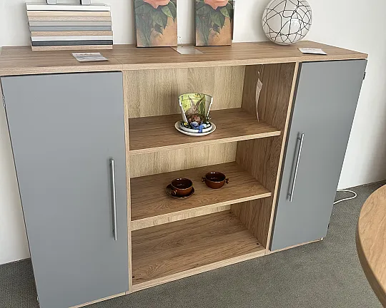 Highboard in Mittelgrau mit Hickory Eiche Dekor - 019 Techno