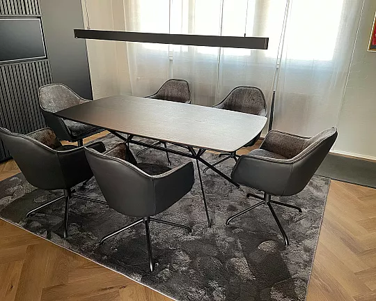 Tischgruppe mit 6 Drehstühlen, Hochfloorteppich und Designlampe - S187 | Designlab