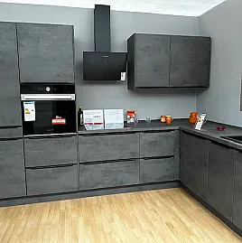 moderne L-Küche in edler Betonoptik schiefergrau inklusive E-Geräte
