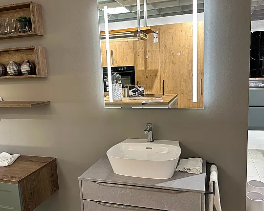 Badezimmer Möbel mit Spiegel - inkl. LED Beleuchtung & Handtuchhalter - Stone Art Schiefer steingrau NB