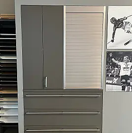 I Unterschrank + Etagen-Aufsatz-Rollladenschrank + Etagen-Aufsatz-Eckschrank