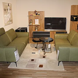 Sofa-Garnitur Contur Enna Leder OIive moderne Couchgarnitur mit Relaxfunktion & Federkern-Polsterung