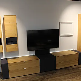 TV-Möbel und Vitrine Set Wildeiche furniert Anthrazit Holz kombiniert moderne Wohnzimmermöbel Eiche Anthrazit im Komplett Set