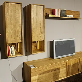 Wohnwand Eiche massiv beleuchtet modern Design Naturholz Wohnzimmer TV-Möbel + Regale hochwertige & moderne Wohnkombination