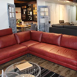 Ecksofa Leder hochwertig Sofa Rot Leder Eckcouch klassisches Design Sofa Abverkaufs-Angebot