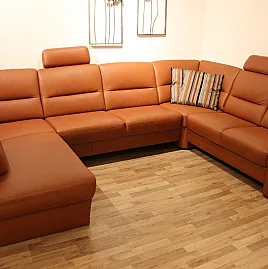 Sehr große Couchgarnitur in U-Form mit hochwertigem braunem Leder