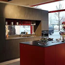 Puristische Küche mit Insel Modernes Design Grau Rot