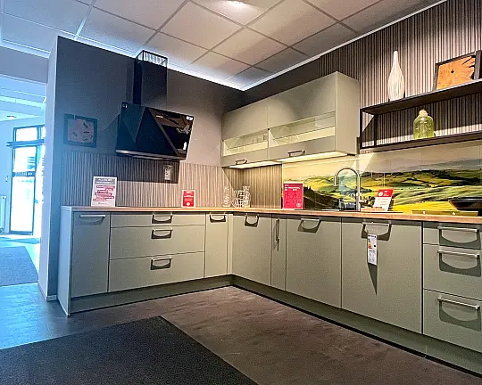 moderne L-Küche und separat stehenden Geräte Block Lack Olive Premium - Xeno 3357