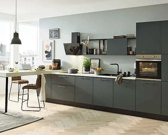 moderne Küche in Schwarzgrün und Marmoroptik - Serie 3059