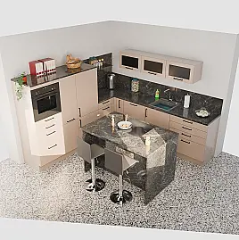 Moderne Küche mit Kochinsel und Muldenlüfter