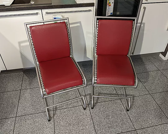 2 Stühle: Sinus Freischwinger mit Sitz- und Rückenkissen aus Leder (rot) - Sinus mit Sitz- und Rückenkissen aus Leder