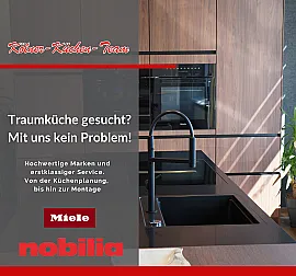 Musterküche: Nobilia Küche. Miele-Elektrogeräte, Arbeitsplatte aus Quarzstein.