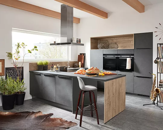 Nobilia - Moderne Küche mit Kücheninsel grau