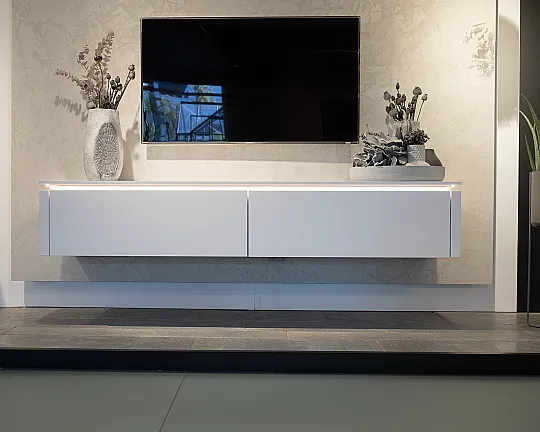 Schickes TV-Sideboard in Glas-Optik Alpinweiß matt - Alpinweiß matt, Glasoptik