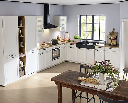 Moderne L-Küche in Weiß matt Lack - Nordic