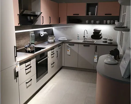 WBS70 Küche Hellgrau Matt modern Design mit Hängeschränken, Platz für Waschmaschine - Pura