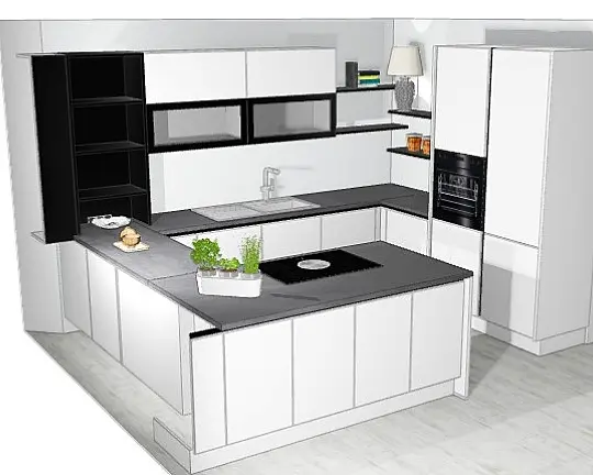 U-Küche mit Insel Top Soft-GL Kristallweiß HK1310 - U-Küche mit Insel Top Soft-GL Kristallweiß HK1310