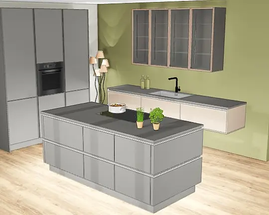 Zwei Küchenzeilen mit Insel AV 6000-GL Greige HK1314 - Zwei Küchenzeilen mit Insel AV 6000-GL Greige HK1314