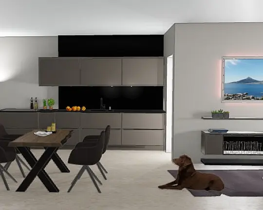 Block + Zeile mit Sideboard Systemat A980 Samteiche greige HK1308 - Block + Zeile mit Sideboard Systemat A980 Samteiche greige HK1308