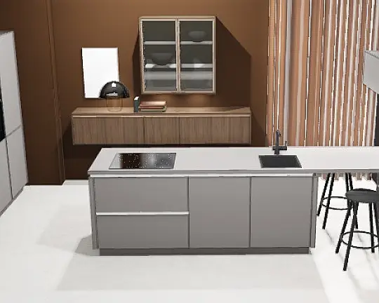 Küchenzeile mit Insel + Sideboard Scala-GL Greige HK1320 - Küchenzeile mit Insel + Sideboard Scala-GL Greige HK1320