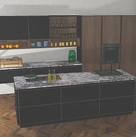 Küchenzeile mit Insel + Sideboard Systemat AV2135-GL Schwarz UV Mattlack  HK1335