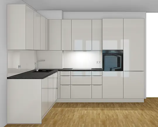 Schüller Küche mit Griffleiste hochglanz (Muschelweiß) inkl. Geräte von Siemens - Schüller Küche Lacklaminat hochglanz (Muschelweiß) Sofort verfügbar