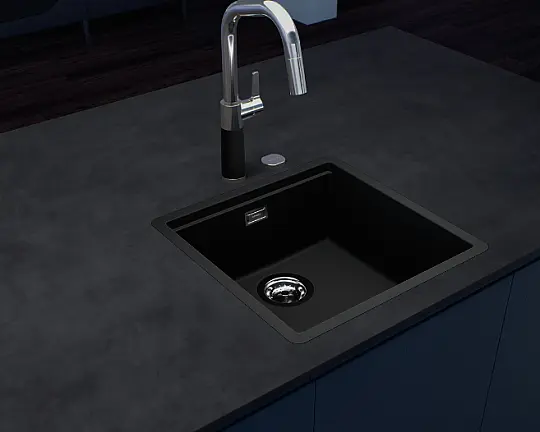 Schock Kiruna N-100L FB Black Edition (KIRN100LFBBLACK) – hochwertige flächenbündige Granitspüle aus dem Premium-Material CRISTADUR® in elegantem Schwarz (Night / all Black). - Schock KIRN100LFBBLACK – Kiruna N-100L FB Black Edition – CRISTADUR® Granitspüle