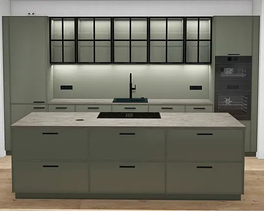 Elegante Designküche in Samt-Lack Night Green - Atlanta