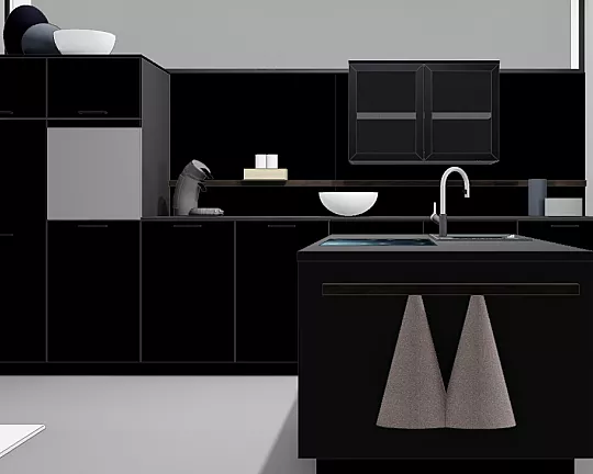 AV 2135 schwarz UV Mattlack - T-Küche in schwarz (HK1133)
